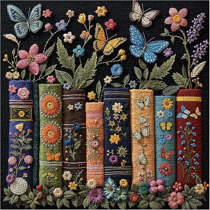 Vintage Wildflower Books Puzzles for Adults 1000 Pieces, Flower Book Pages Jigsaw Puzzles, Retro Floral Plant Butterfly Puzzle