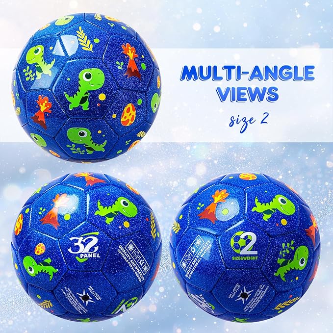 Soccer Ball Size 2 Size 3 Size 4 For Toddlers Kids Ages 1-3 3-8 8-12 - Glitter Unicorn Dinosaur Design - Sports & Outdoors Ball with Pump Deflated - Gift for Girls Boys Children Youth School Birthday