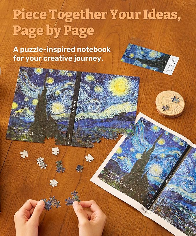 PieceRelax A5 3D Puzzle Journal for Adults, 300 Piece Plastic Jigsaw Book Cover (Includes Notebook) - Van Gogh - The Starry Night, Unique Gift [YA1063]