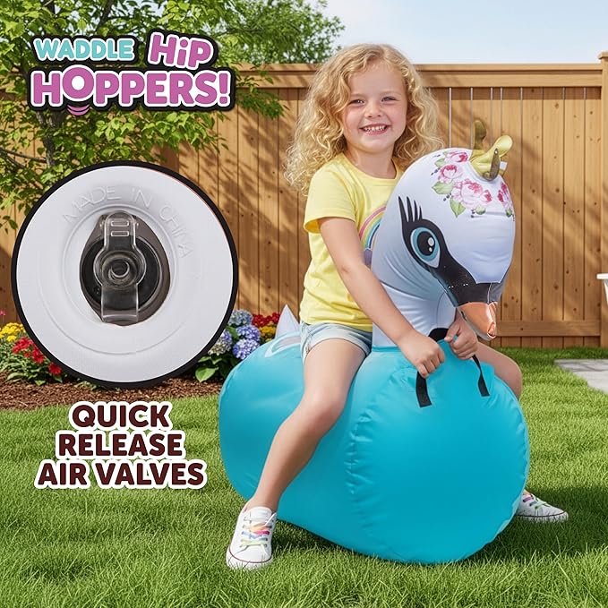 Waddle Hip Hoppers Large Bouncy Hopper - Inflatable Hopping Animal Bouncer Ride On Toys, Easy Grip, Stable Base, Outdoor & Indoor Animal Hopper Toy, Supports Up to 250 Lbs, Ages 5 and Up (Swan)