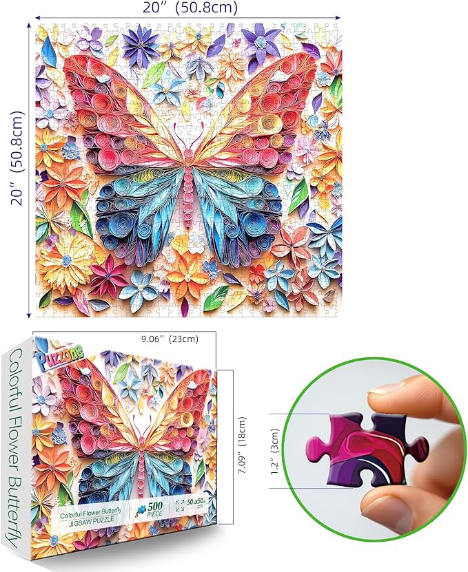 500 Pieces Puzzles for Adults, Butterfly Jigsaw Puzzles Clearance Colorful Paper Art Flower Butterfly for Family Fun Party Challenging Game Gifts Decoration (20 x 20 Inch)