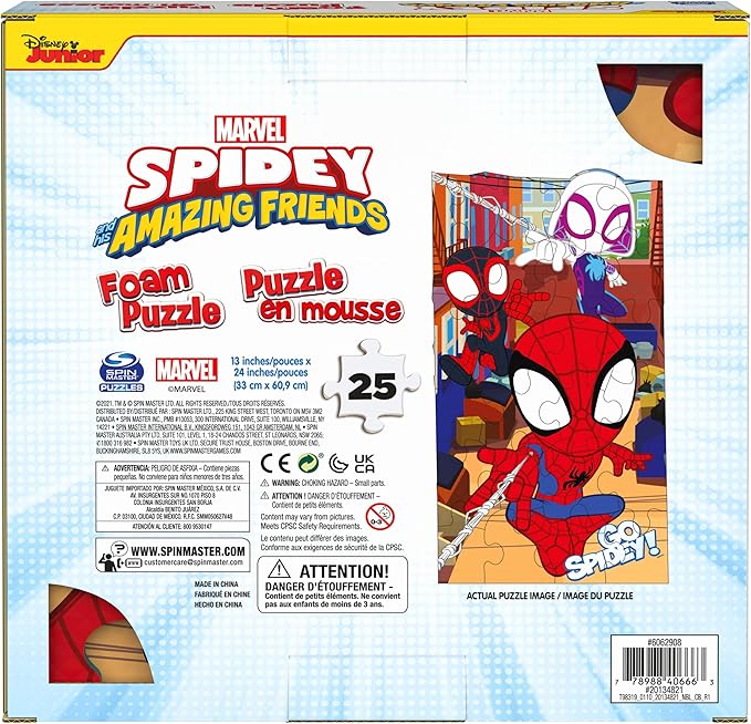 Spin Master Games, Marvel Spidey and His Amazing Friends Puzzles, Squishy Foam Puzzle, 25 Pieces, Spiderman Toys, for Ages 4 & Up