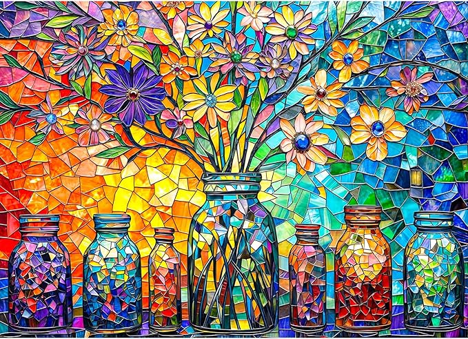 Stained Glass Puzzles Flower of Life Puzzles for Adults 1000 Piece, Jigsaw Puzzles for Adults, Adult Challenging Game Toys, Impossible Puzzle, Family Decoration Puzzle