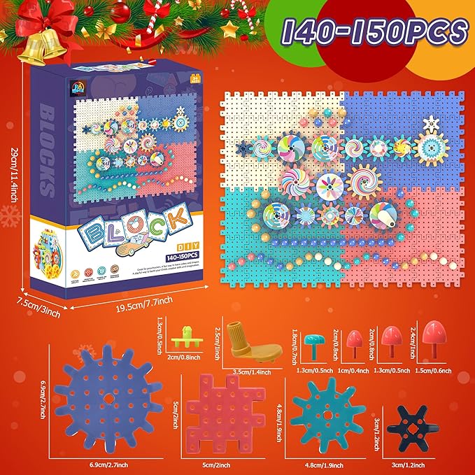 Gear Toys Interlocking Building Blocks, 150 Piece Educational Engineering Building Toys Set, Creative Construction STEM Kits for Boys Girls, Waffle Blocks for Kids Ages 3+