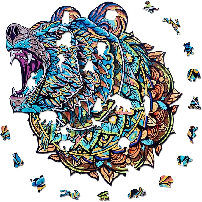ESTROSO Wooden Puzzles for Adults - Bear Design - 300 Piece Puzzles for Adults, Wooden Jigsaw Puzzles - 13x13 Inches - Giftable Wooden Box and Carrying Bag