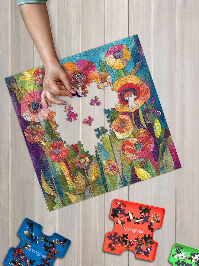 Springbok Patchwork Petals 500 Piece Jigsaw Puzzle for Adults - Quilted Flowers - Unique Cut Pieces - Made in USA