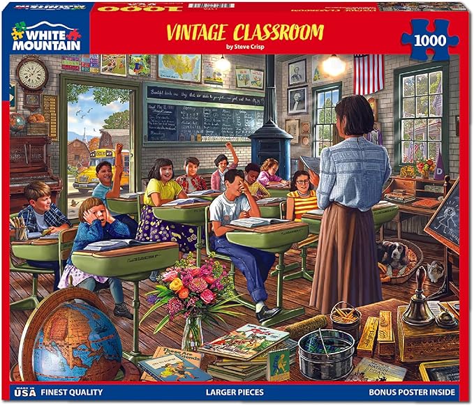 White Mountain 1000 Piece Jigsaw Puzzle Retro Childhood School Puzzles with Large Pieces Gift for Adults and Family 24"x30" - Vintage Classroom