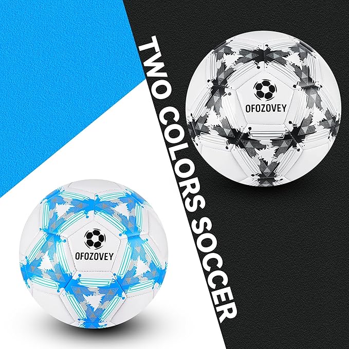 Soccer Ball Size 3,4,5 Two Pack,Classic Indoor Outdoor Soccer with 1 Pump 2 Net Bag and 2 Needle,Long-Lasting for Training, Games, Outdoor & Indoor Play Ideal Gift for Boys Girls Youth Adult