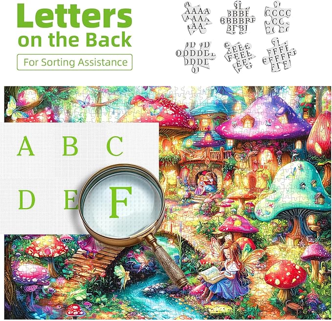 Fairy Tale Mushroom Village 500 Piece Puzzle for Adults, Fun Puzzles for Adults 500 Pieces with HD Print & Poster, 23" X 15" Dust Free, for Gifts Halloween Christmas Family Lovers