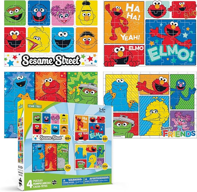 Buffalo Games - Sesame Workshop - 4 X 1 Kids Multipack - Sesame Street - Multiple Jigsaw Puzzles for Kids- Challenging Puzzle Perfect for Game Nights - Finished Size Varies