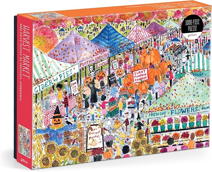 Galison Harvest Market – 1000 Piece Michael Storrings Jigsaw Puzzle Featuring Beautiful Artwork of A Harvest Market in The Fall