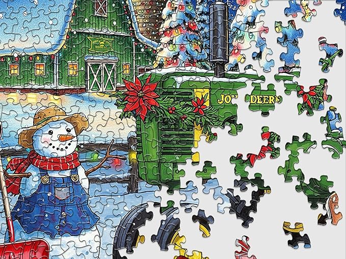 Springbok Festive Farm Surprise 500 Piece Jigsaw Puzzle for Adults - John Deere Christmas - Unique Cut Pieces - Made in USA