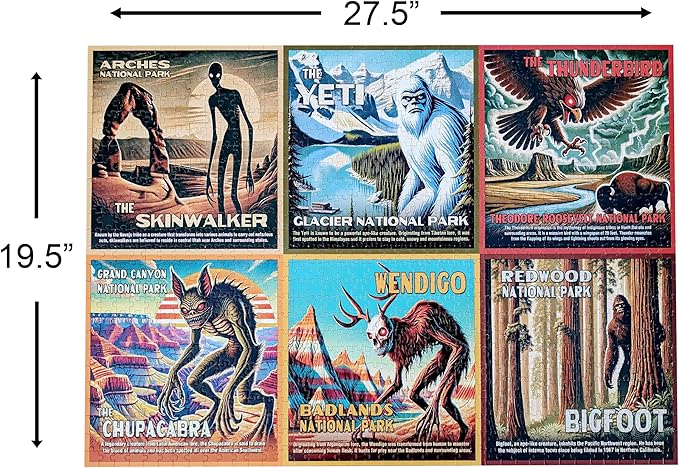 National Park Lore Cryptids Bigfoot Puzzle | 1000 Piece Puzzle | Vintage National Parks Puzzle for Adults | Blue Porcupine Puzzles