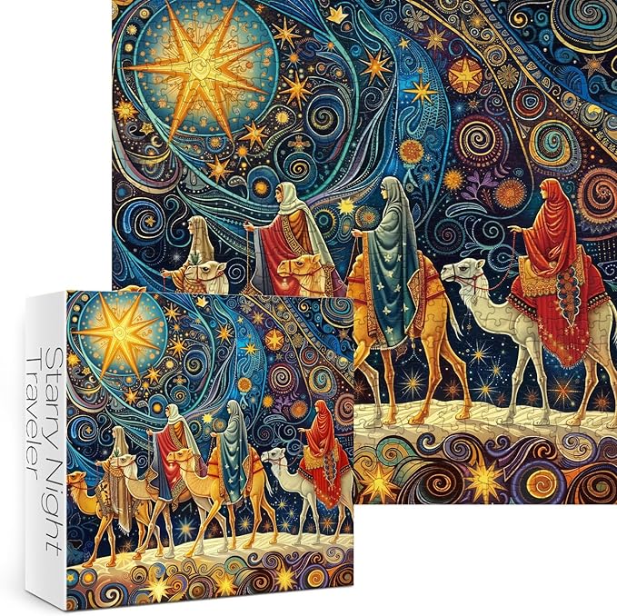 Magic Starry Night Puzzles for Adults 1000 Pieces. Christmas Religious Jigsaw Puzzles. Challenging Christian Van Gogh Art Puzzles