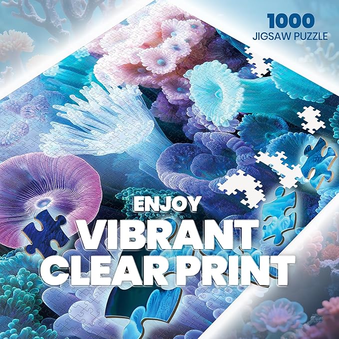 1000 Piece Puzzles for Adults,Colorful Coral Anemone Jigsaw Puzzle,Blue Ocean Puzzles 1000 Pieces,Creative Games Difficult Underwater World Puzzle Home Decor Toy for Adults (27.5"x19.6"), 1:1 Poster