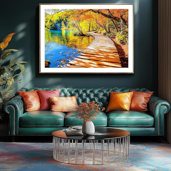 Autumn Foliage Lakes Park 500 Piece Jigsaw Puzzles for Adults Bridge Nature Scenery Puzzle with Letters on Back Fall Forest Reflection Fun Relax Puzzles for Family