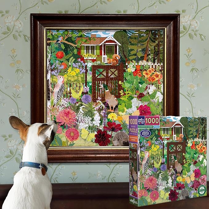 eeBoo 1000 Piece Puzzle - Scandinavian Garden Jigsaw Puzzle for Adults, Square 23" x 23" Made with Recycled Board & Vegetable-Based Ink