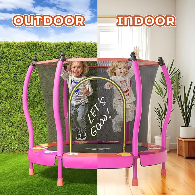 Happin® 55’’ Trampoline for Kids with Safety Enclosure, Indoor & Outdoor Toddler Trampoline, Ultra Safe Design with Multi Activity Accessories, Perfect Toddler Gift for Boys & Girls Ages 1–8