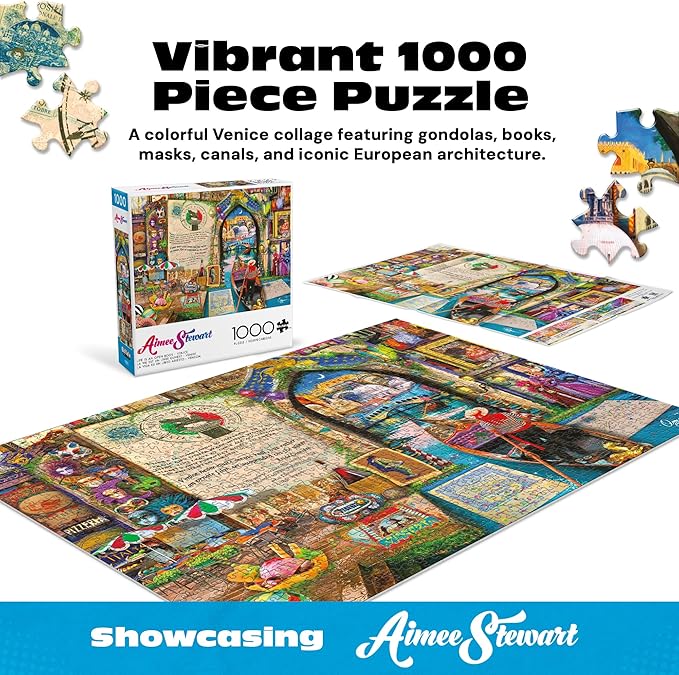 Buffalo Games - 1000 Piece Aimee Stewart Life is an Open Book- Venice Jigsaw Puzzle Challenging and Colorful Puzzle for Adults – Precision-Cut Pieces, Beautiful Artwork, and Hours of Relaxing Fun