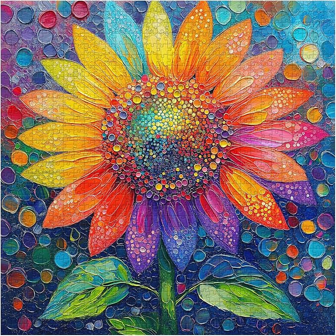 PICKFORU Sunflower Puzzles for Adults 1000 Pieces, Impossible Rainbow Flower Jigsaw Puzzles, Colorful Gradient Plant Puzzle 1000 Pieces as Wall Art Decor