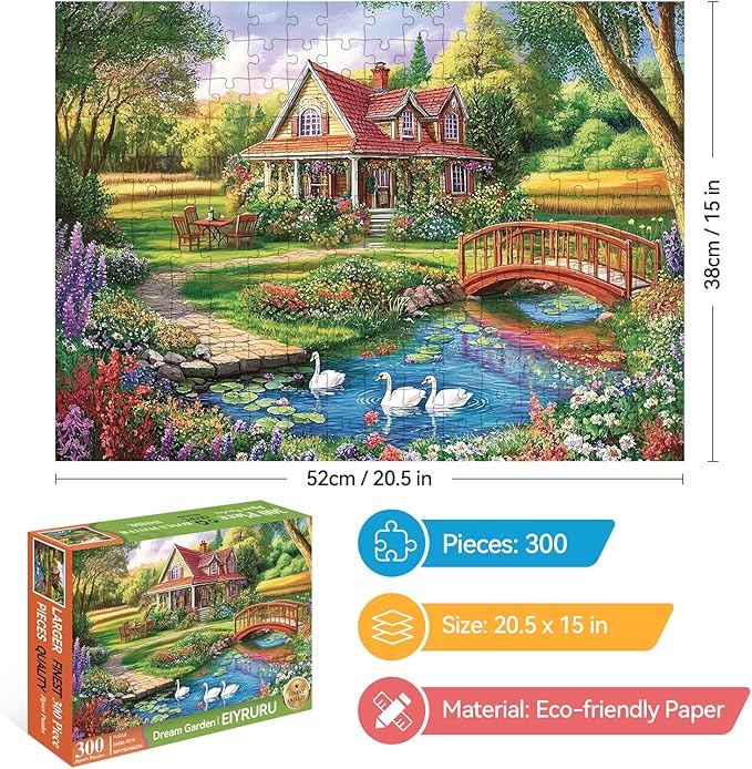 300 Piece Jigsaw Puzzle for Adults, Spring Floral Countryside Jigsaw Puzzle, Challenging Puzzles for Friends Family Activity Game Nights Gifts, 20.5x15 in