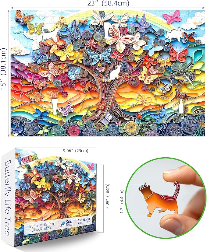 500 Pieces Puzzles for Adults - Butterfly Tree of Life Jigsaw Puzzle, Challenging Impossible Hard Difficult Stunning Art Wall Decor for Family Games Gift 23 x 15 inch