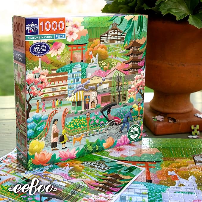 eeBoo 1000 Piece Puzzle - Seasons in Kyoto Jigsaw Puzzle for Adults, Square 23" x 23" Made with Recycled Board & Vegetable-Based Ink