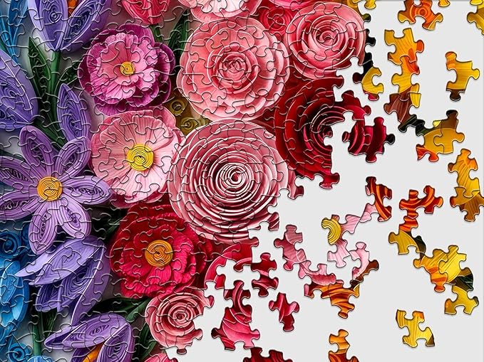 Springbok Quilled Flower Garden 500 Piece Jigsaw Puzzle for Adults - Poster Now Included - Gradient Paper Cut Floral - Unique Cut Pieces - Made in USA