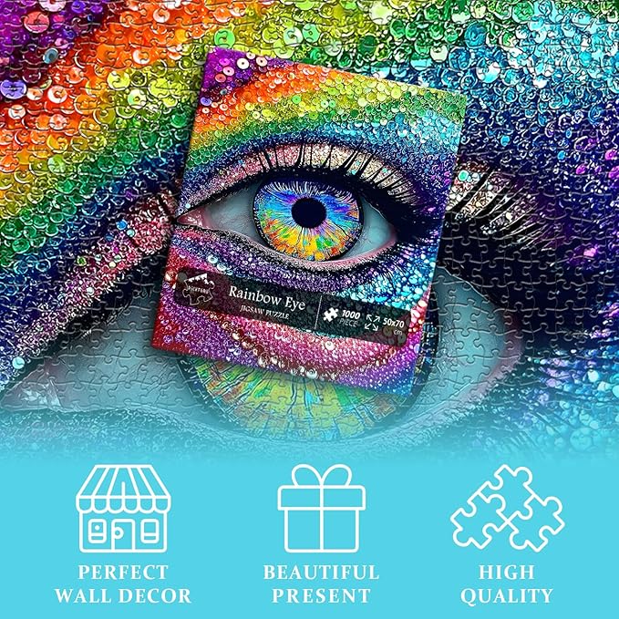 Impossible Puzzle for Adults 1000 Pieces, Diamond Eye Abstract Art Puzzle Colorful, Rainbow Crystal Hard Challenge Jigsaw Puzzle
