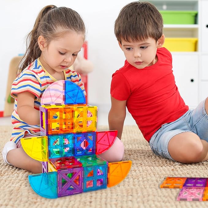 PicassoTiles Magnetic Building Block Quarter Round and Window Set Magnet Construction Toy Educational Kit Engineering STEM Learning Playset Child Brain Development Stacking Blocks Playboards