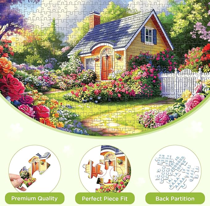 500 Pieces Puzzle for Adults, Flower Garden Puzzle for Adults, Beauty House Jigsaw Puzzles 500 Pieces Challenging Game Home Decor Birthday Party Gift Toy for Adult Seniors, 20.5 * 15 inch