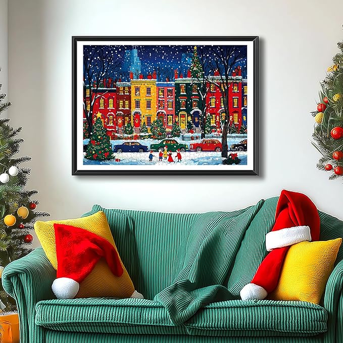 Christmas Street 1000 Piece Puzzle for Adults, Fun Puzzles for Adults 1000 Pieces with HD Print & Poster, 27.5 * 19.7 in Dust Free, for Gifts Halloween Christmas Family Games Lovers