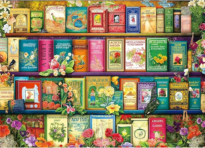 Floral Antique Bookshelf 1000 Piece Puzzle for Adults, Fun Puzzles for Adults 1000 Pieces with HD Print Poster, 27.5" X 19.7" Dust Free, for Gifts Birthday Holiday Party Family Games Lovers