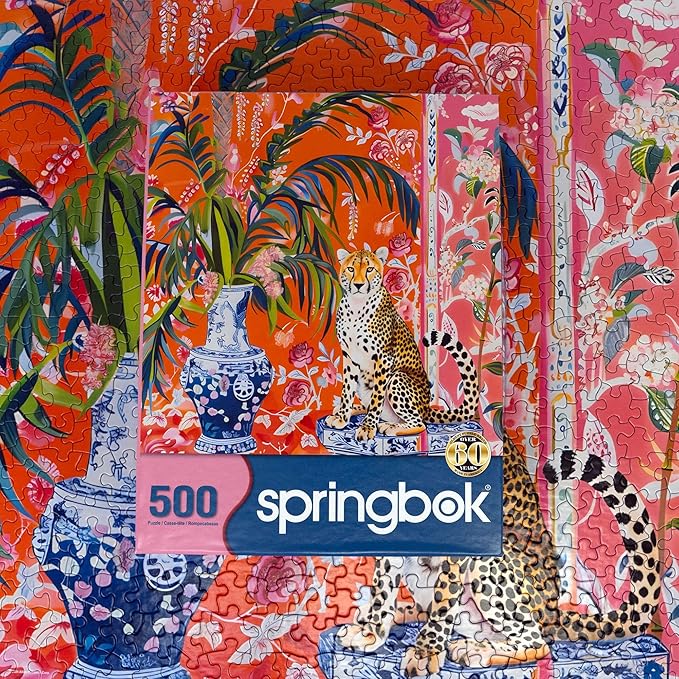 Springbok Cheetah and Ginger Jar 500 Piece Jigsaw Puzzle for Adults - Unique Cut Pieces - Made in USA