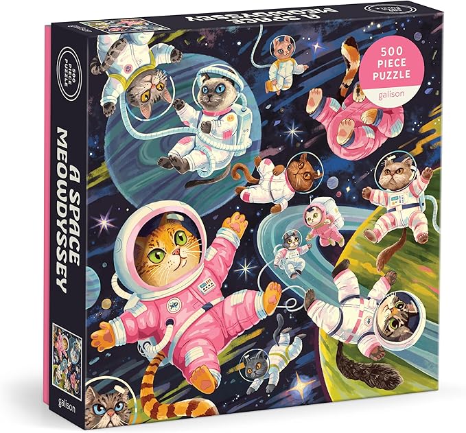 Galison Space Meowdyssey – 1000 Piece Jigsaw Puzzle Featuring Beautiful Artwork of A Cosmic Cat Filled Galaxy
