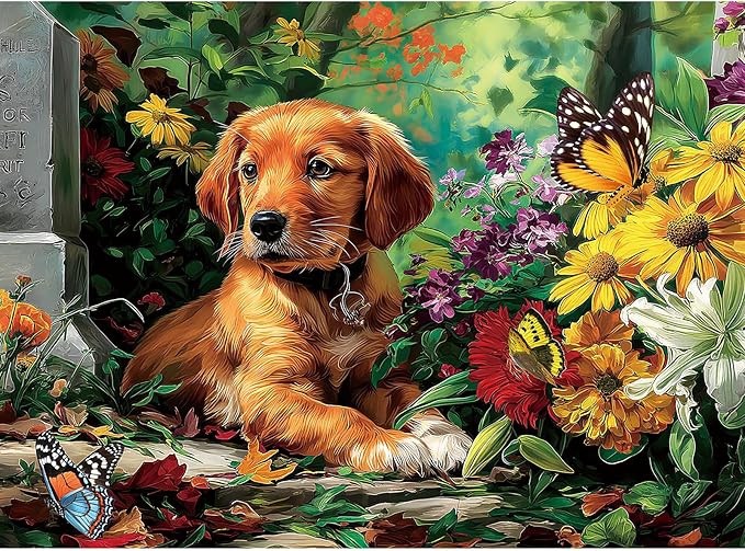 500 Pieces Puzzle for Adults, Puzzles for Adults 500 Pieces, Puppy at Flowered Grave Jigsaw Puzzle, Challenging Perfect for Game Nights, 20.5 X 15 in