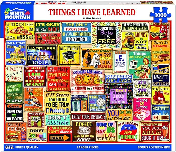 White Mountain 1000 Piece Jigsaw Puzzle Funny Quote Collage Puzzles with Large Pieces, Gifts for Adults and Family 24"x30" - Things I Have Learned