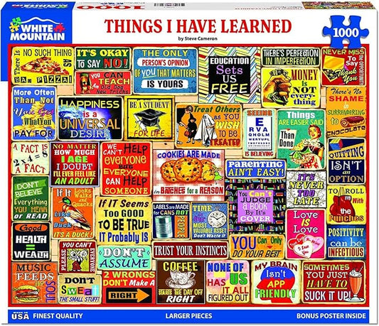 White Mountain 1000 Piece Jigsaw Puzzle Funny Quote Collage Puzzles with Large Pieces, Gifts for Adults and Family 24"x30" - Things I Have Learned