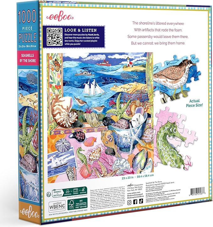 eeBoo 1000 Piece Puzzle - Seashells by The Shore Jigsaw Puzzle for Adults, Square 23" x 23" Made with Recycled Board & Vegetable-Based Ink