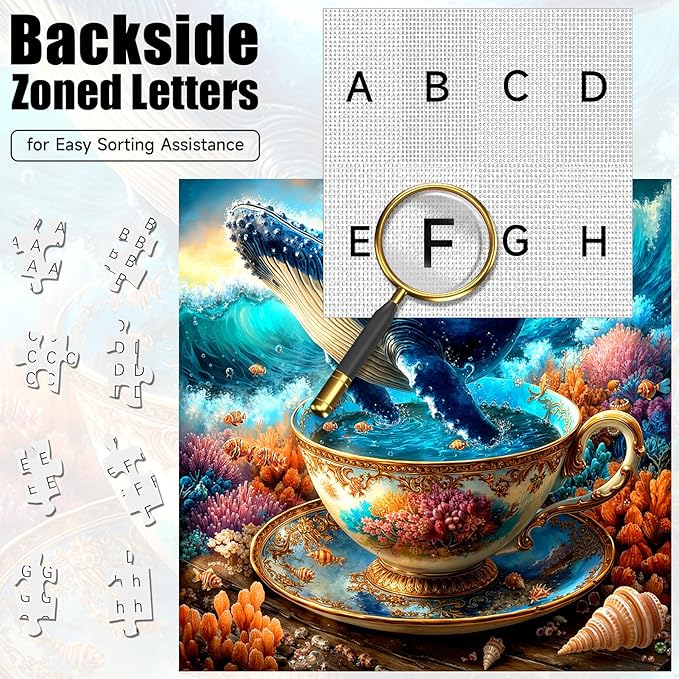 Whale in Teacup Puzzles for Adults 1000 Pieces, Ocean Theme Whale in Teacup Jigsaw Puzzle with Letters on Back, 22.8x22.8 Inch Wall Art, Relaxing Family Game, Easter