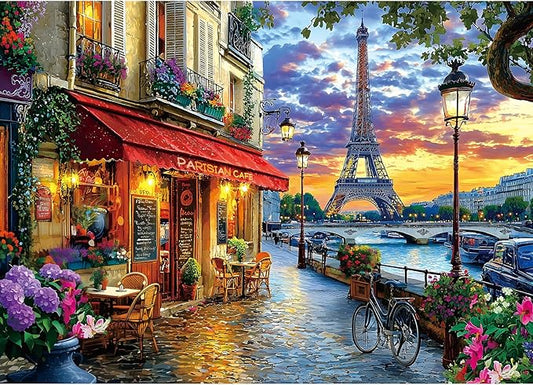 1000 Pieces Paris Twilight Jigsaw Puzzle for Adults - Stress Relief & Family Bonding Game, Scenic Eiffel Tower & Seine River Art, 27.56x19.69 Inches Home Decor