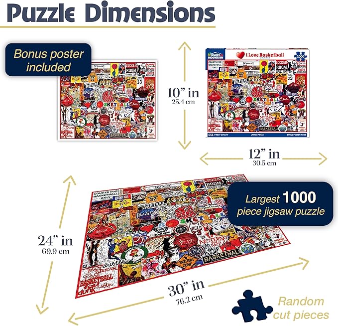 White Mountain 1000 Piece Jigsaw Puzzle Basketball Legends Collage Puzzles with Large Pieces for Adults and Family 24"x30" – I Love Basketball
