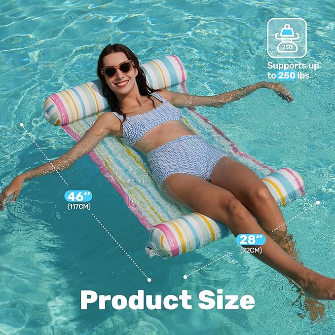 Sloosh 3 Pack 4-in-1 Inflatable Pool Floats - Water Hammock Lounges, Multi-Purpose Swimming Pool Accessories (Saddle, Lounge Chair, Drifter) for Pool, Lake, Outdoor, Beach