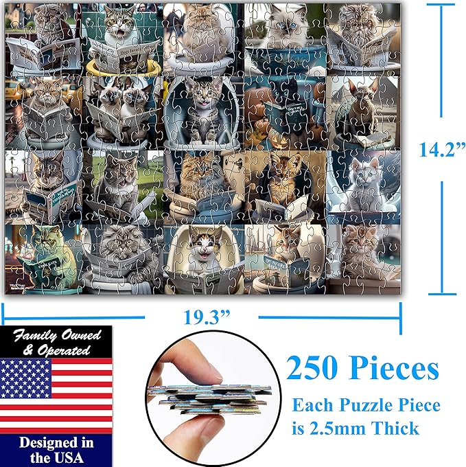 Think2Master Pooping Cats 250 Pieces Jigsaw Puzzle Featuring heartwarming Kittens and Cats. Perfect Bathroom Decoration, White Elephant Gag Gift. Fun Puzzle for Adults & Teens. Size: 14.2” X 19.3”