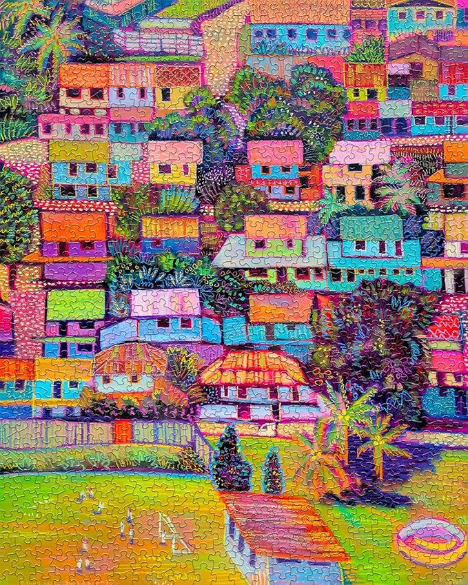 Springbok Bella Vista Golfito 1000 Piece Jigsaw Puzzle for Adults - Colorful Tropical Village - Unique Cut Pieces - Made in USA