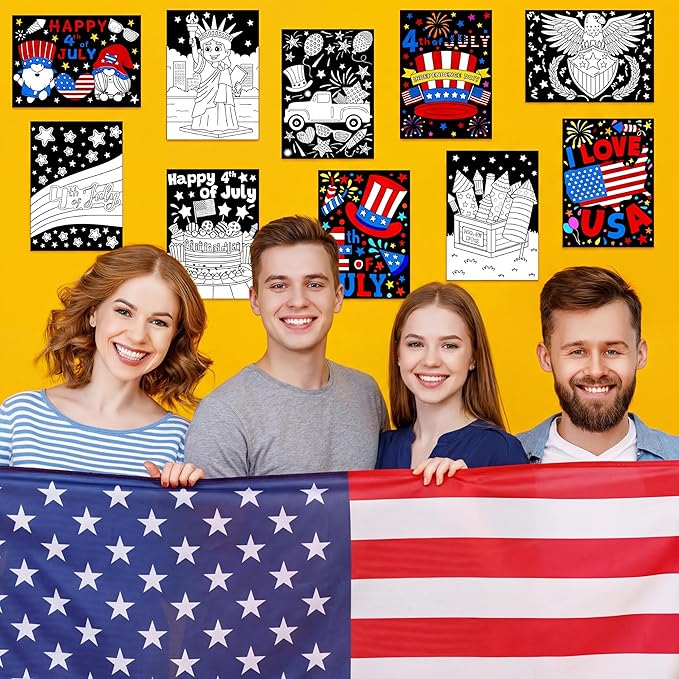 Zhanmai 30 Pcs 4th of July Coloring Posters Patriotic DIY Red White and Blue Independence Day Crafts Bulk Color Your Own Star Posters Crafts for Veterans Day Party Home Activities