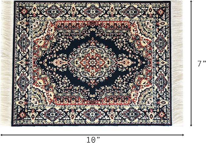 Set of 2 Dollhouse Area Rugs – Miniature Carpet Accessories for Doll Houses, 10 x 7 Inch Rectangular Floor Décor, Oriental Style
