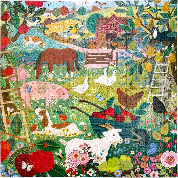 eeBoo 1000 Piece Puzzle - English Pastures Jigsaw Puzzle for Adults, Square 23" x 23" Made with Recycled Board & Vegetable-Based Ink