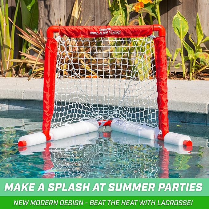 GoSports Lacrosse Floating Pool Goal Set - Includes Water Goal, 2 Sticks and 4 Soft Balls, Red