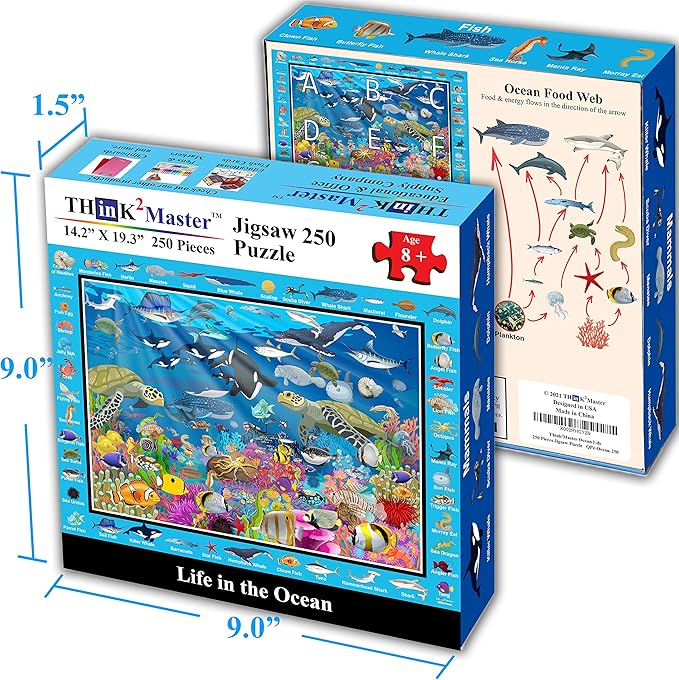 Think2Master Ocean Life 250 Pieces Jigsaw Puzzle. Great Gift Item. 14.2” X 19.3”